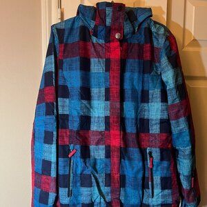 Roxy Women's Insulated Snowboard/Ski Jacket - Hooded - Blue & Red Plaid - Large